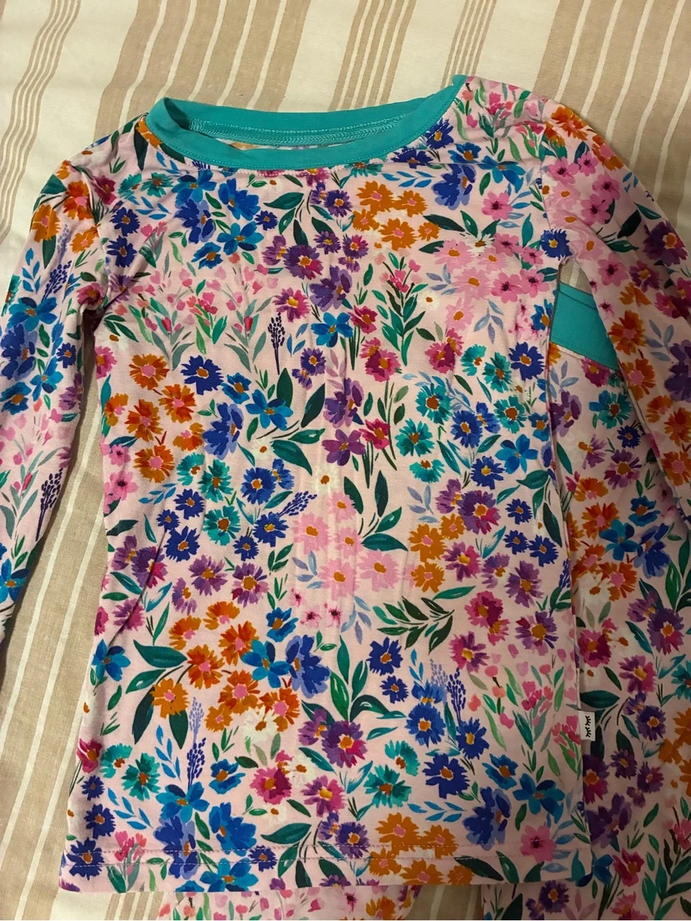 Little Sleepies Floral Pajama Set with Teal Trim - excellent condition!